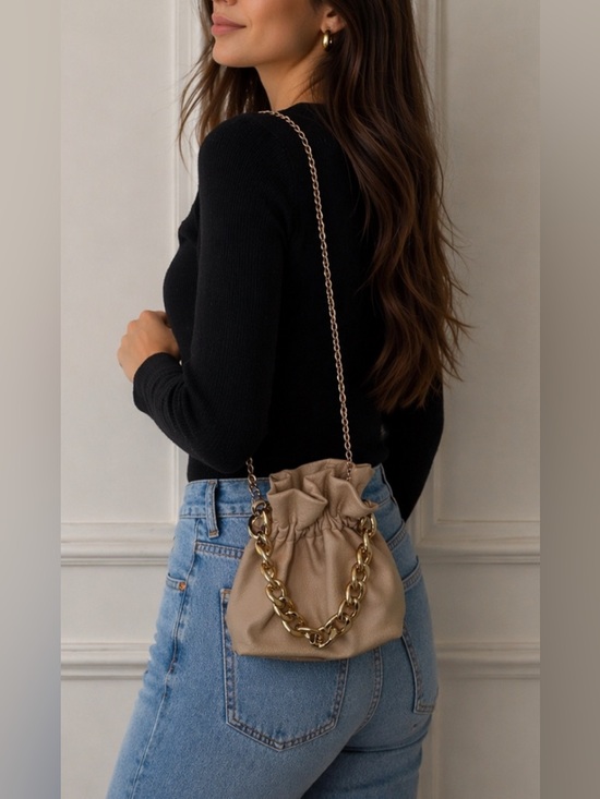Handbags - Pouch Bag w/ Chain Detail